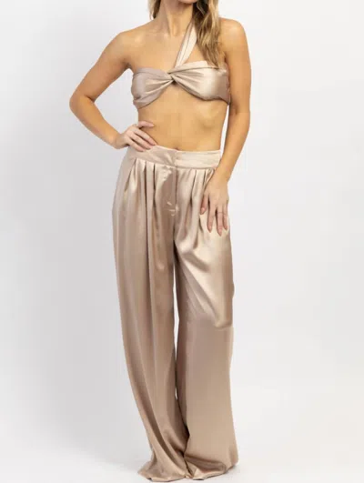 Win Win Apparel Studio Satin Trouser Set In Champagne In White