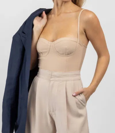 Win Win Bustier Sleeveless Stretch Bodysuit In Nude In Brown