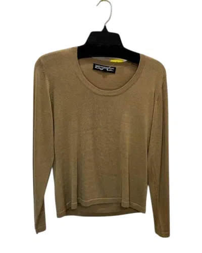 Windridge By Cheryl Nash Women Knit Scoop Neck Long Sleeve Sweater In Beige In Green