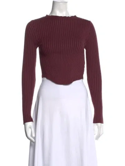 Pre-owned Windsor Crew Neck Long Sleeve Crop Top In Burgundy