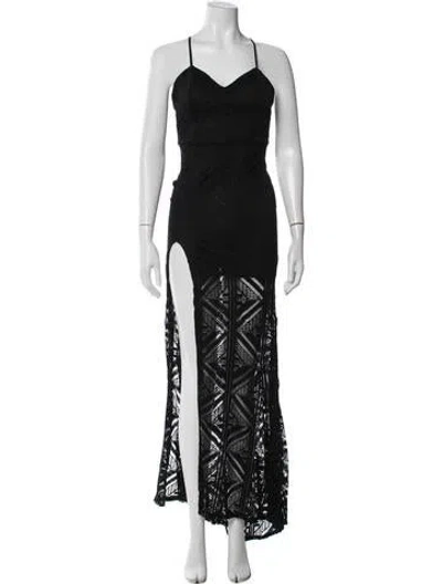 Pre-owned Windsor Lace Pattern Long Dress In Black