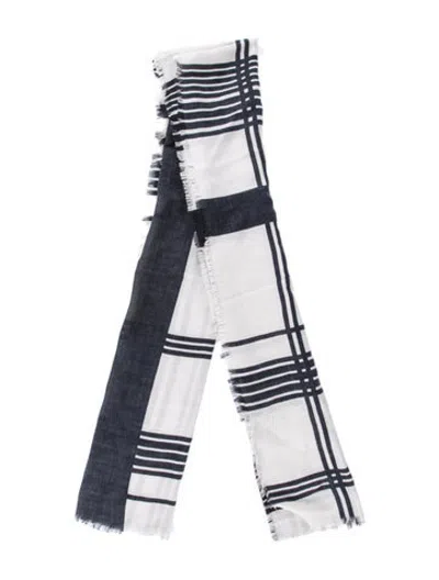 Pre-owned Windsor Linen Plaid Print Scarf In Blue