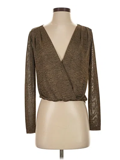 Pre-owned Windsor Long Sleeve Top Brown Metallic Pattern Plunge Neckline Tops