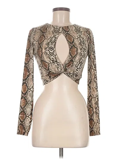 Pre-owned Windsor Long Sleeve Top Brown Plunge Neckline Tops