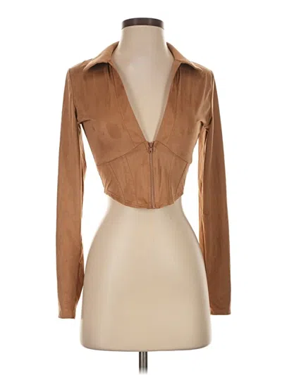 Pre-owned Windsor Long Sleeve Top Brown Plunge Neckline Tops