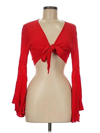 Pre-owned Windsor Long Sleeve Top Red Plunge Neckline Tops
