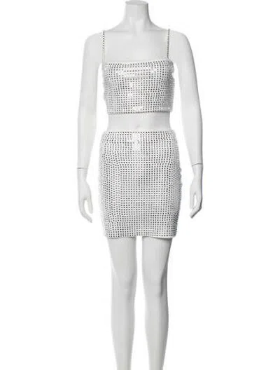 Pre-owned Windsor Patterned Crystal Embellishments Skirt Set In White