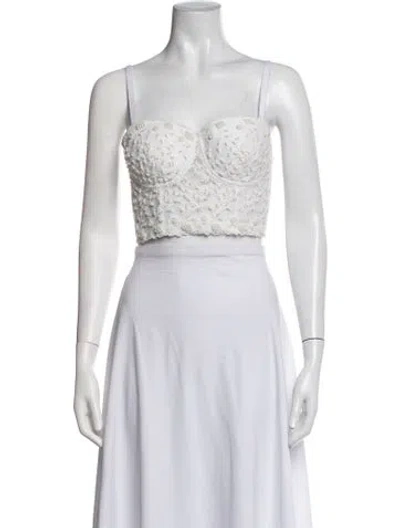 Pre-owned Windsor Square Neckline Sleeveless Crop Top In White