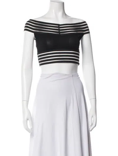 Pre-owned Windsor Striped Off-the-shoulder Crop Top In White
