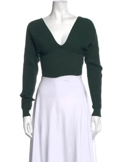 Pre-owned Windsor V-neck Long Sleeve Crop Top In Green