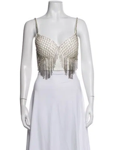 Pre-owned Windsor V-neck Sleeveless Crop Top In White