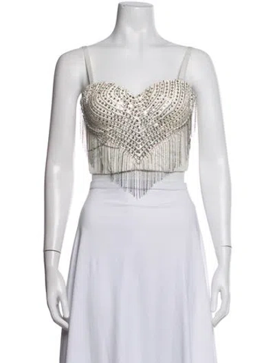 Pre-owned Windsor V-neck Sleeveless Crop Top In White