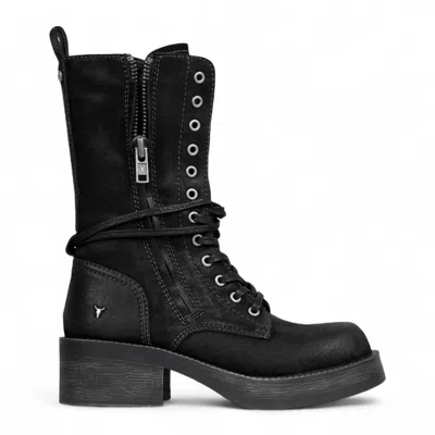 Windsorsmith Suede Combat Boots Mid-calf Lace-up Biker Shoes In Black