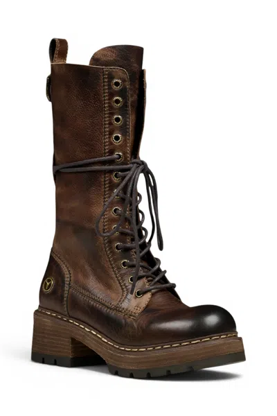 Windsorsmith Women's Brown Leather Lace-up Long Combat Boots - Roam