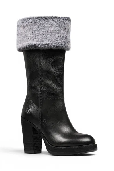 Windsorsmith Womens Mid Calf Black Leather High Heel Fur Boots - Lovestruck