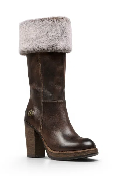 Windsorsmith Womens Mid Calf Brown Leather High Heel Fur Boots - Lovestruck
