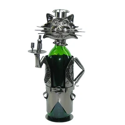 Wine Bodies Cat Server 1 Bottle Tabletop Wine Bottle Rack In Silver