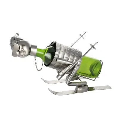 Wine Bodies Down Slope Skier Funny 1 Bottle Tabletop Wine Bottle Rack In Silver