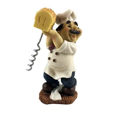 Wine Bodies Fat Chef Italian Baker Holding Bread Corkscrew In Beige;white;blue