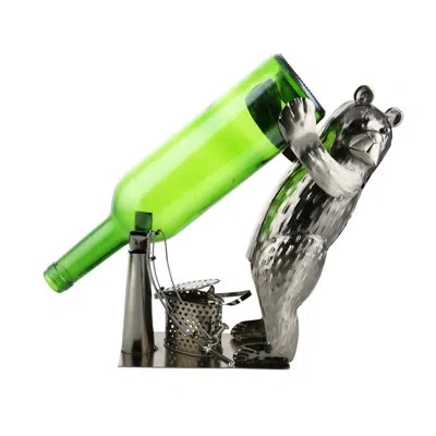 Wine Bodies Fishing Bear 1 Bottle Tabletop Wine Bottle Rack In Silver