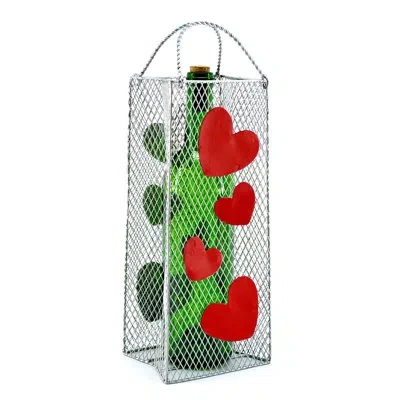 Wine Bodies Gift Bag, Hearts 1 Bottle Tabletop Wine Bottle Rack In Silver