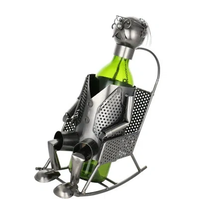 Wine Bodies Grandpa On Rocking Chair 1 Bottle Tabletop Wine Bottle Rack In Silver