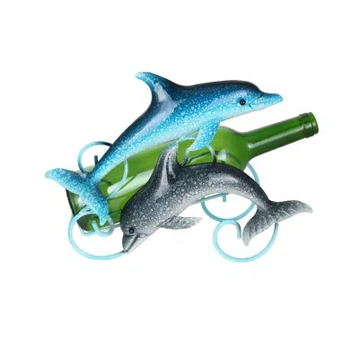 Wine Bodies Happy Duo Of Dolphins 1 Bottle Tabletop Wine Bottle Rack In Blue;gray