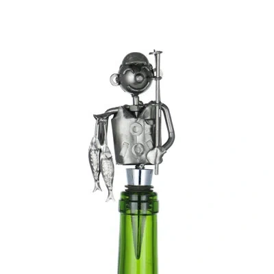 Wine Bodies Happy Fisherman With Catch Metal Wine Bottle Stopper In Silver