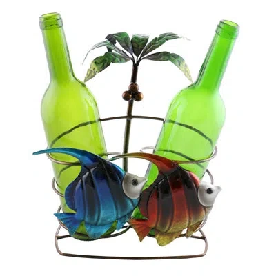Wine Bodies Isabella Fish And Palm Tree 2 Bottle Tabletop Wine Bottle Rack In Blue;green;red;gold
