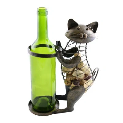 Wine Bodies Machelle Cat Cork 1 Bottle Tabletop Wine Bottle Rack In Silver