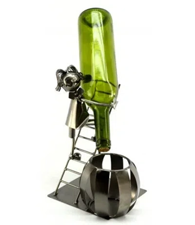 Wine Bodies Man On Ladder 1 Bottle Tabletop Wine Bottle Rack In Silver