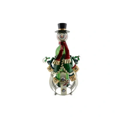 Wine Bodies Metal Christmas Snowman 1 Bottle Tabletop Wine Bottle Rack In Green;silver