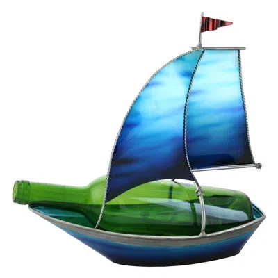 Wine Bodies Tandy Blue Sailboat With Flag 1 Bottle Tabletop Wine Bottle Rack
