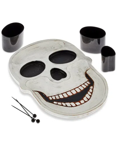 Wine Enthusiast 7pc Carved Wood Skull Serving Board Set In Black