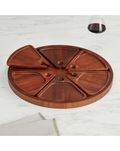 Wine Enthusiast 7pc Serving Board & Cocktail Appetizer Plates With Wine Glass  Holders Set In Brown