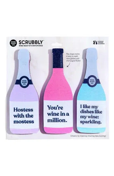 Wine Wash Co. Set Of 3 Scrubbly Kitchen Wine Sponges In Multi