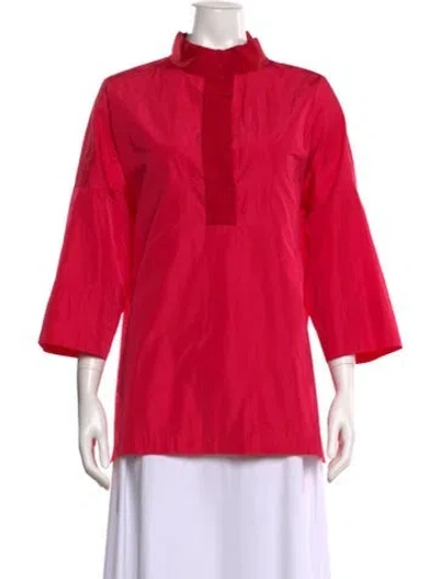 Pre-owned Wingate Mock Neck Three-quarter Sleeve Blouse In Pink