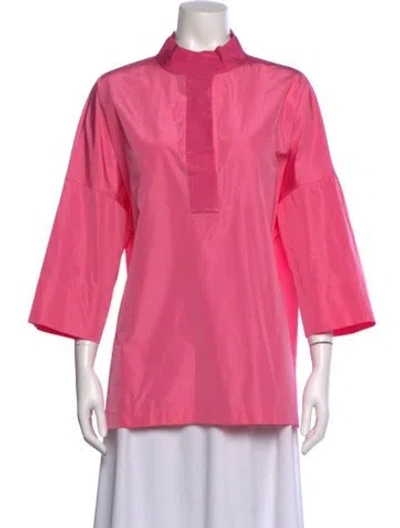 Pre-owned Wingate Mock Neck Three-quarter Sleeve Blouse In Pink