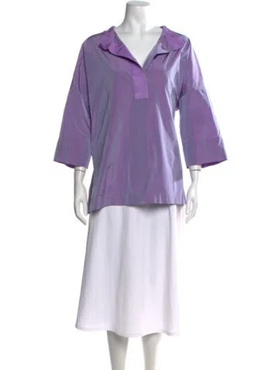 Pre-owned Wingate Mock Neck Three-quarter Sleeve Blouse In Purple
