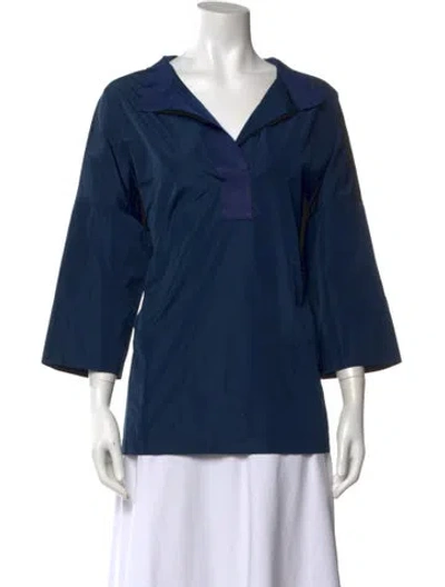 Pre-owned Wingate V-neck Three-quarter Sleeve Blouse In Blue