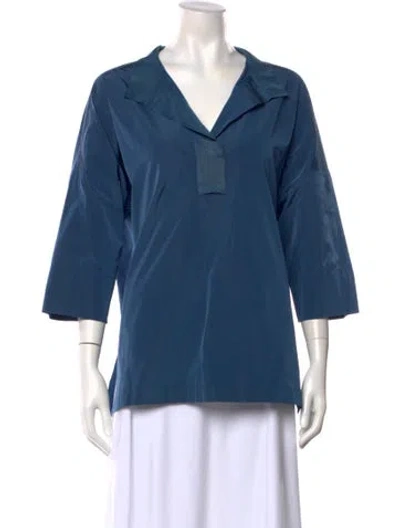Pre-owned Wingate V-neck Three-quarter Sleeve Blouse In Blue