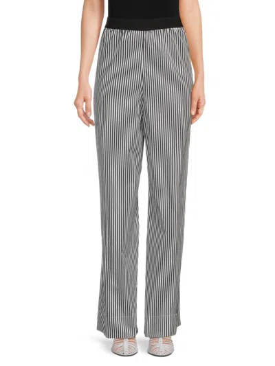 Wingate Women's Striped Cotton Wide Leg Pants In Black White Stripe
