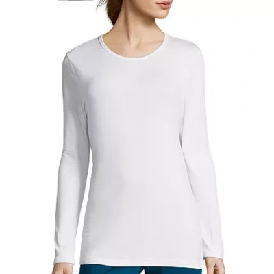 Wink Knits And Layers Silky Womens Round Neck Short Sleeve Tag Free Scrub Top In White