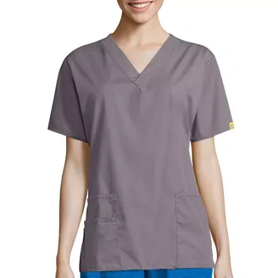 Wink Origins Bravo 3-pocket Womens V Neck Short Sleeve Tag Free Scrub Top In Gray
