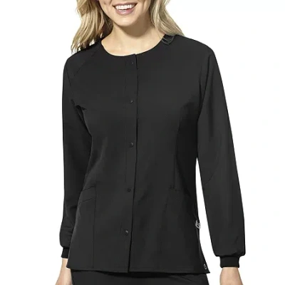 Wink W123 Crew Neck Warm Up Womens Plus Moisture Wicking Wrinkle Resistant Quick Dry Scrub Jackets In Black