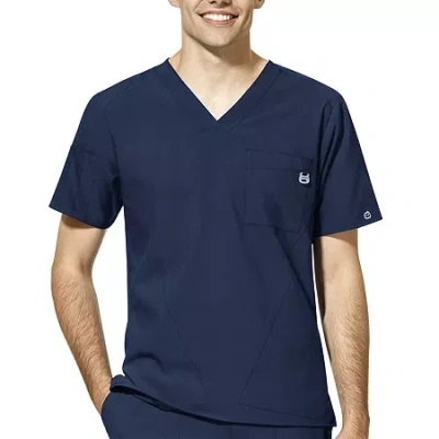 Wink W123 Mens V Neck Short Sleeve Moisture Wicking Wrinkle Resistant Quick Dry Scrub Top In Blue