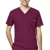 Wink W123 Mens V Neck Short Sleeve Moisture Wicking Wrinkle Resistant Quick Dry Scrub Top In Red