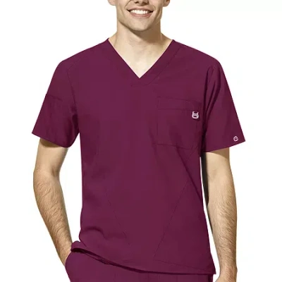 Wink W123 Mens V Neck Short Sleeve Moisture Wicking Wrinkle Resistant Quick Dry Scrub Top In Red