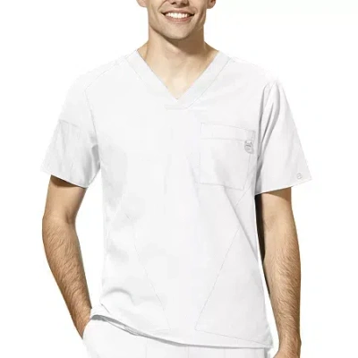 Wink W123 Mens V Neck Short Sleeve Moisture Wicking Wrinkle Resistant Quick Dry Scrub Top In White