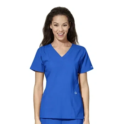 Wink W123 Stylized Womens Plus V Neck Short Sleeve Moisture Wicking Wrinkle Resistant Quick Dry Scrub Top In Blue